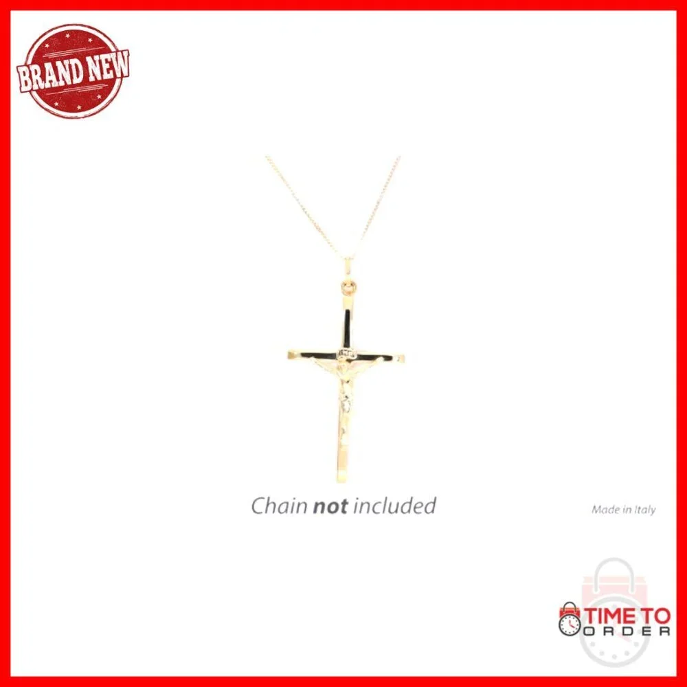 14k Gold Italian Crucifix Charm Pendant Fits 4mm Necklace
